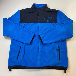 Aeropostale Y2K Fleece Jacket Mens XL Blue Black Nylon Sporty Preppy Big Brother